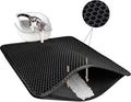 Cat Litter Mat 23.6"x15.7" Double Layer Waterproof & Non-Slip - Honeycomb Washable EVA Litter Mat for Scatter Control, Urine Proof Litter Trapping Mat for Litter Box(Black)