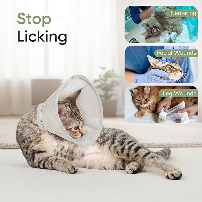 Supet Soft Cat Cone Collar to Stop Licking, Breathable Mesh Cone with Waterproof Liner Recovery Collar, for Kitten, Comfortable Elizabethan Alternative for Spay Neuter Grooming (M)