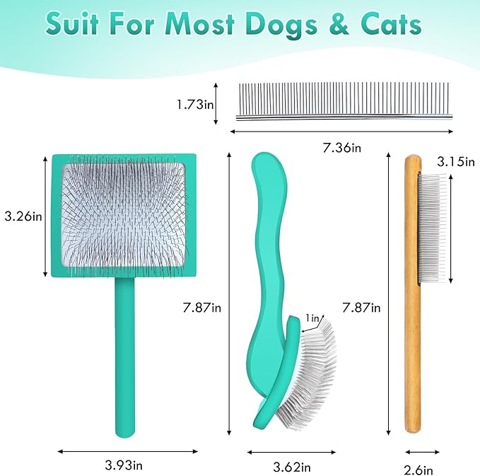 Slicker Brush for Dogs, Large Long Pin Dog Grooming Brush for Doodles Goldendoodles Poodles Labradoodle Bernedoodles, 3 Pcs Wooden Handle for Mats Tangles - Green