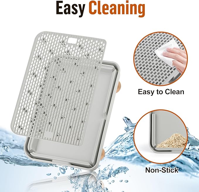 Litter Box Step, Cat Ramp/Step/Catcher with Wooden Base, Filter Function, Easy to Clean, Filter Pedal Ideal for Kitten & Elderly Cats (Light Grey)