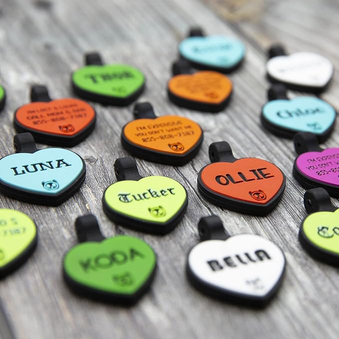 Silicone Silent Dog Tag Personalized with 5 Lines of Custom Deep Engraved Durable Soundless Pet ID Name Tag Heart Green