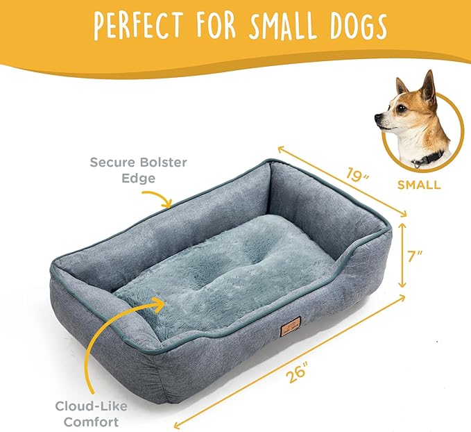 Small Dog Bed 26 Inch, Washable Plush Pet Sofa for Small Dogs & Cats, Soft Rectangle Puppy Bed with Non-Slip Base