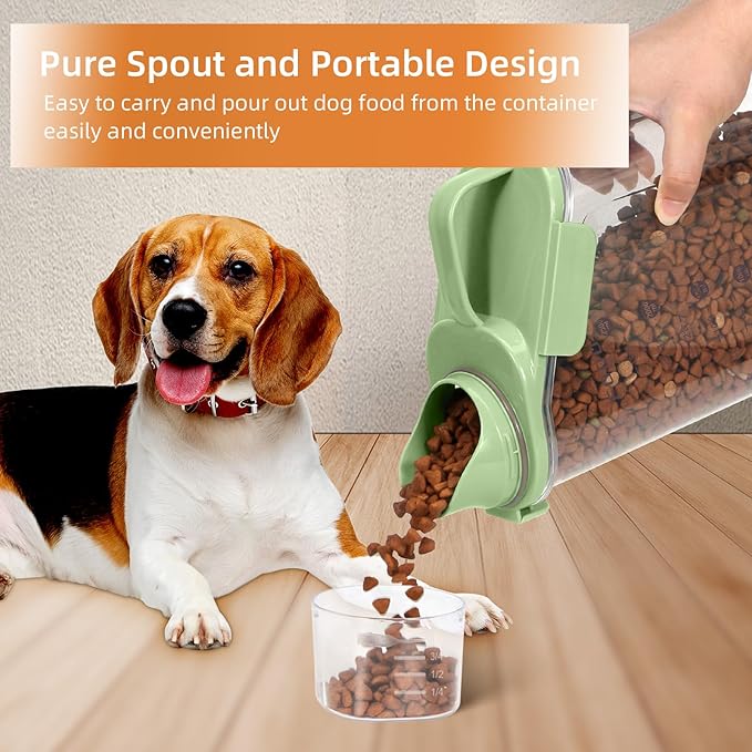 Dog Food Storage Container, Upgraded Large Nozzle BPA-free, 3-5 LBS Plastic Pet Food Storage Containers, With 3 Sealed Clasps, 1 Measuring Cup and Handle (Bright Green)