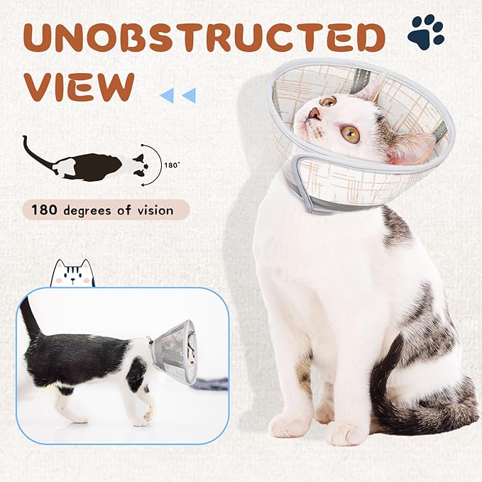 Supet Cat Cone Collar Soft, Air Mesh Recovery Collar to Stop Licking, Breathable Neck Cone Alternative, Lightweight Cat Head Cone Anti Scratch (Orange,L)