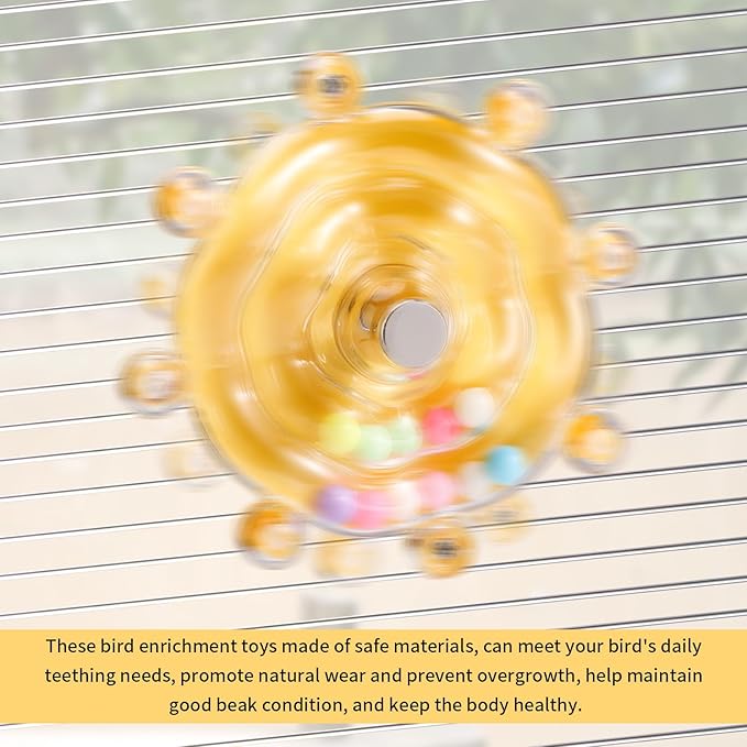 Lyreh 2pcs Bird Toys for Parakeets, Colorful Parrot Toys Spinner Wheel, Fun Interactive Spinning Rattle, Cockatiel Conure Small Bird Cage Accessories for Chewing Exercise Rotate Entertainment
