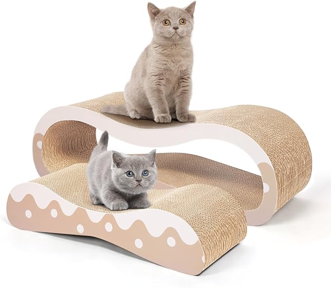 Simple Delxue 2 in 1 Cat Scratcher Cardboard Lounge Bed, Cat Scratching Post, Durable Board Pads Prevents Furniture Damage,Large,Wave