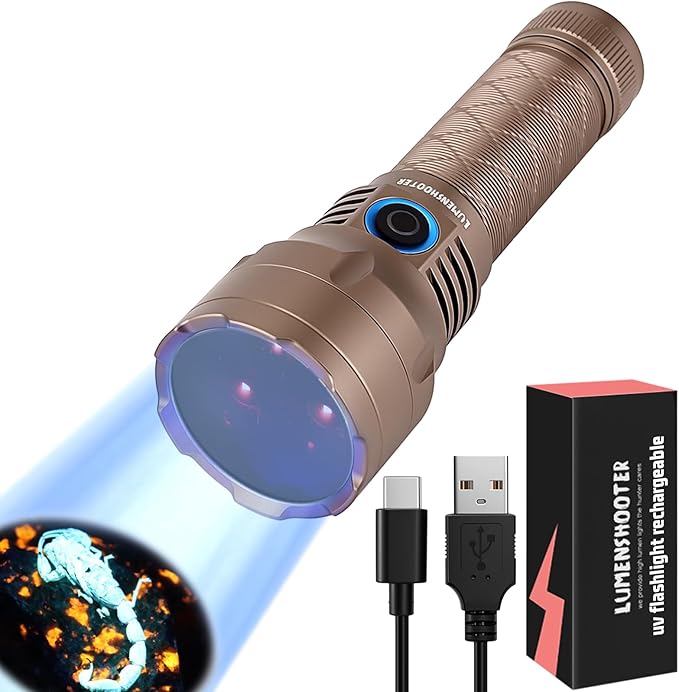 S3U UV Flashlight Blacklight, Rechargeable Powerful Handheld UV Light for Resin Curing, Pet Urine & Scorpion Detection, Rocks & Minerals Hunting (365NM)