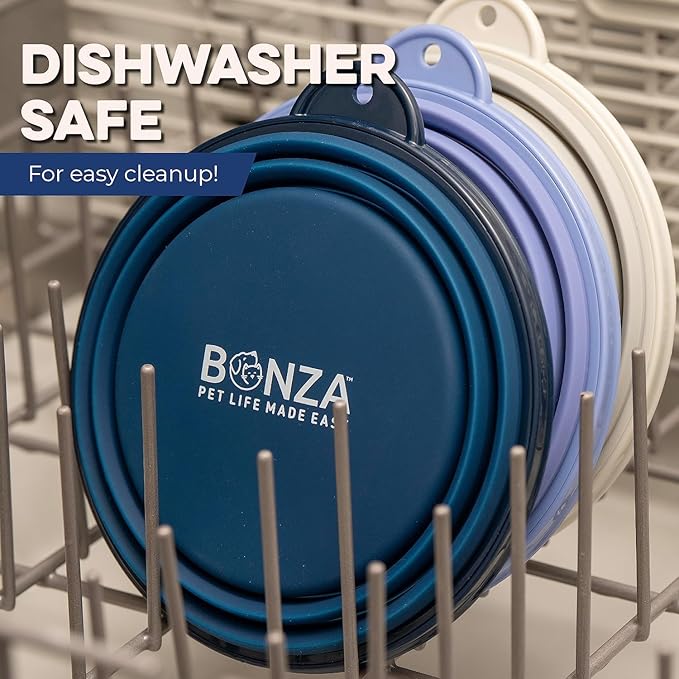 Bonza Collapsible Dog Bowls - Small 12 oz, Dog Travel Accessories, Silicone Portable Dogs Bowl & Water Dish with Reinforced Rim & Carabiner for Hiking, Camping, and Car Trips, Light Gray