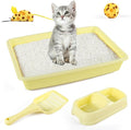 PAWISE Cat Litter Box Set, Small Kitten Starter Kit, Includes Litter Box, Litter Scoop, Double Dish Feeding Bowl, Cat Mouse Toy, Kitty Ball Toy, Yellow