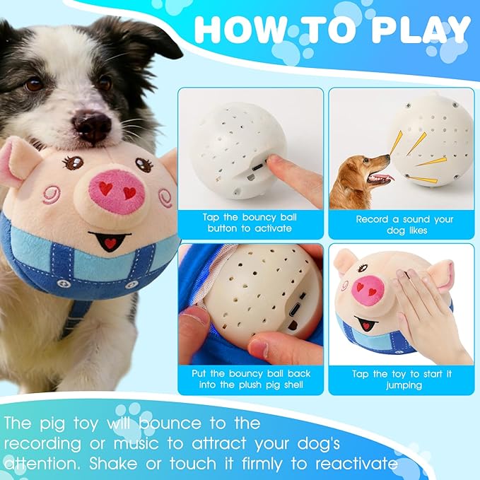 Interactive Dog Toys, 2026 New Active Moving Pet Plush Toy, Rechargeable Squeaky Dog Ball Toy with Talking Sound, Washable Bouncing Piggy Toy for Dogs Puppies (Blue)
