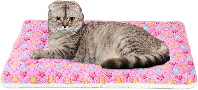 FJWYSANGU Pet Blanket Premium Fluffy Flannel Cushion Soft and Warm Mat for Dogs Cats(Star/Pink,Medium)