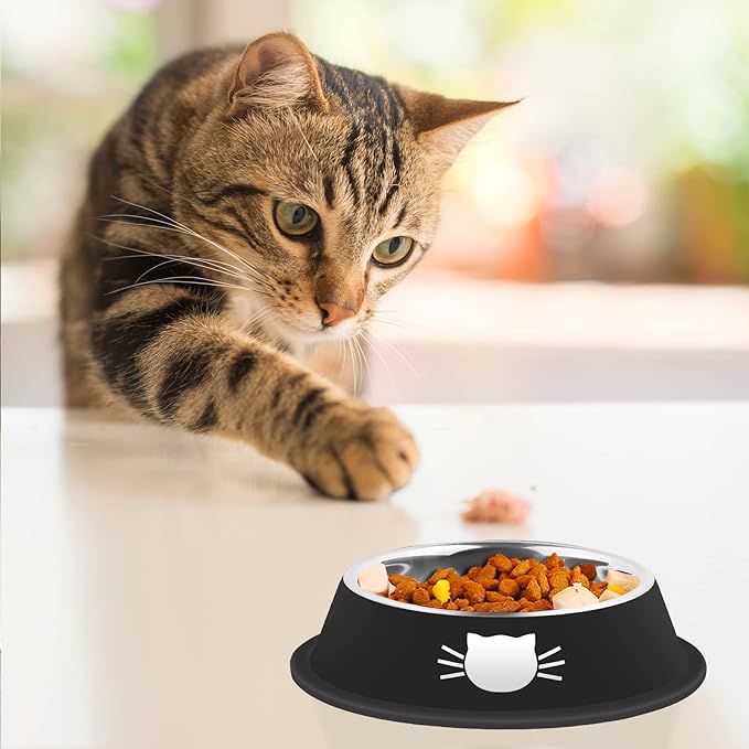 Serentive 3Pcs Cat Bowls Non-Slip Stainless Steel Small Cat Food Bowl Unbreakable Thick Rubber Base Easily Clean Lovely Color