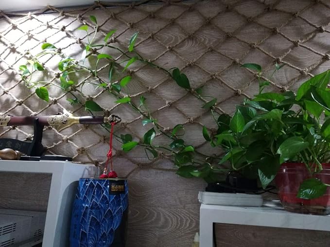 Safety Anti-Fall Fence Net for Children Pet Cat, Jute Twine Netting Balcony Net - Child Protection Rope Netting for Staircase Restaurant Cafe Ceiling Vintage Decorative Hemp Rope Net