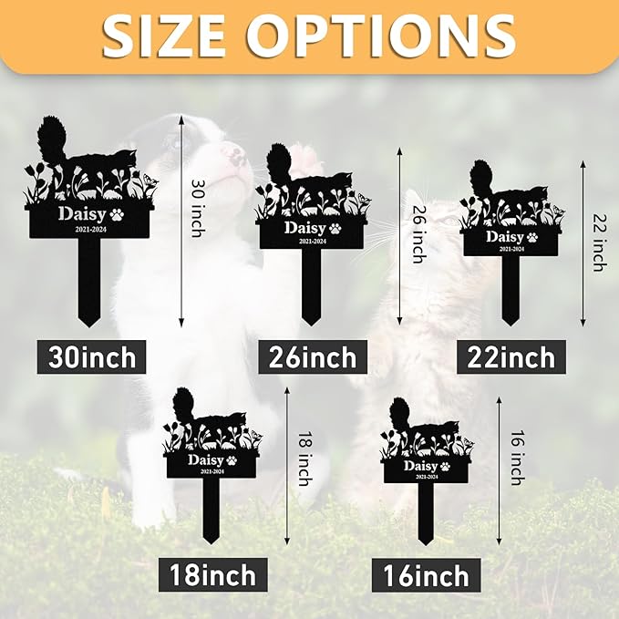 Personalized Pet Graves Marker Cat, Custom Waterproof Pet Headstone, Metal Memorial Plaques for Outdoor Graveyard, Cemetery Yard Decor, Cat Memorial Garden Stakes, Pet Remembrance Gift Color02