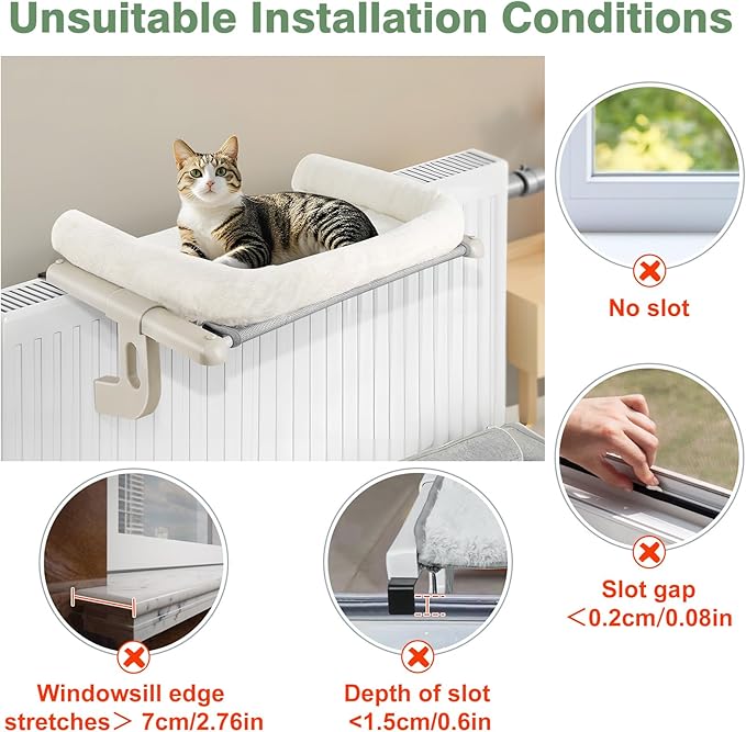 Sunhoo Cat Window Perch Hammock Sturdy Windowsill Bed Seat for Large Cats No Drilling No Suction Adjustable Kitty Shelf with Washable Cover Easy Assembly Holds up to 40 lbs 22.05 * 15 in (White, S)