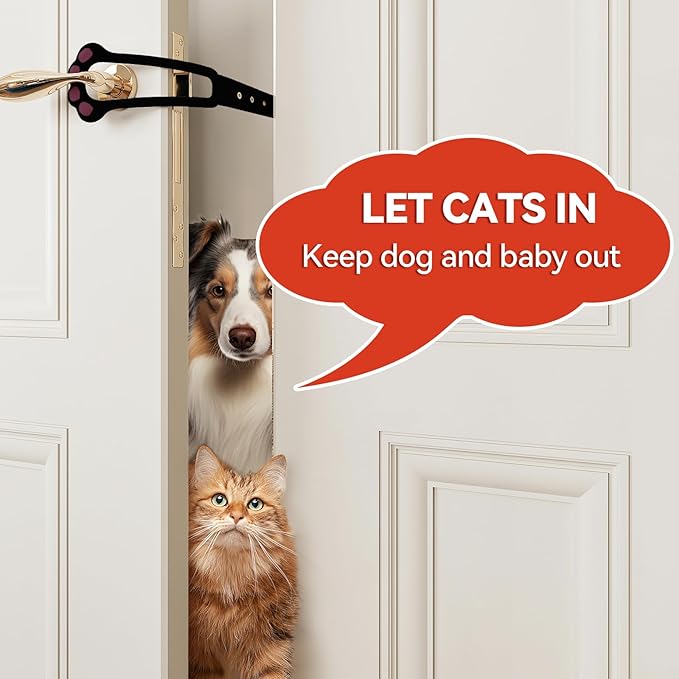 TGIOW Cat Door Latch, 2 Pcs Cat Door Stopper Pet Door Latch to Keep Dog Out of Litter Box and Food, Door Prop for Cat with 4 Adjustable Size Strap 2.2-5" Wide, No Measuring, Easy to Install, Black