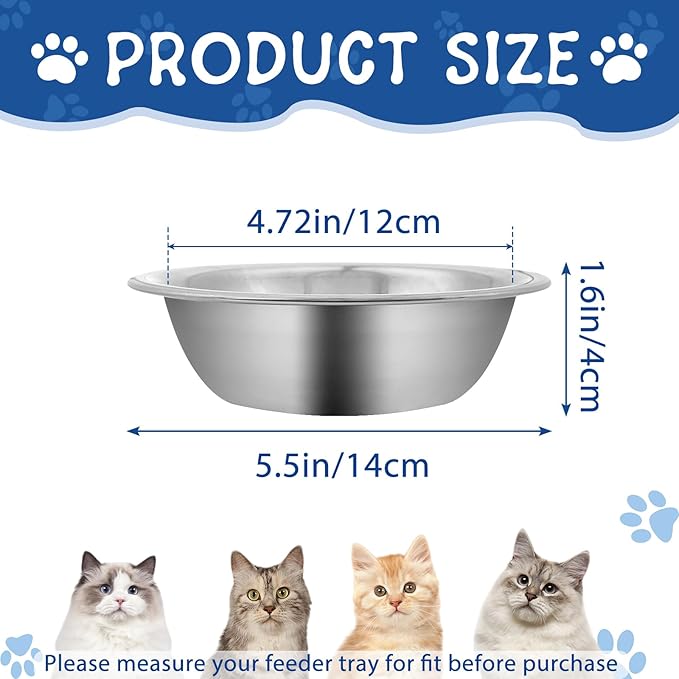 ZUFECY 4-Pack Stainless Steel Cat Bowls, 5.5'' Non-Tip Pet Food Dishes, Easy Clean Water Bowls for Indoor/Outdoor Use