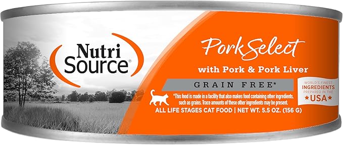 Nutri Source Grain Free Pork & Pork Liver Select Canned Cat Food 12/5.5oz Case