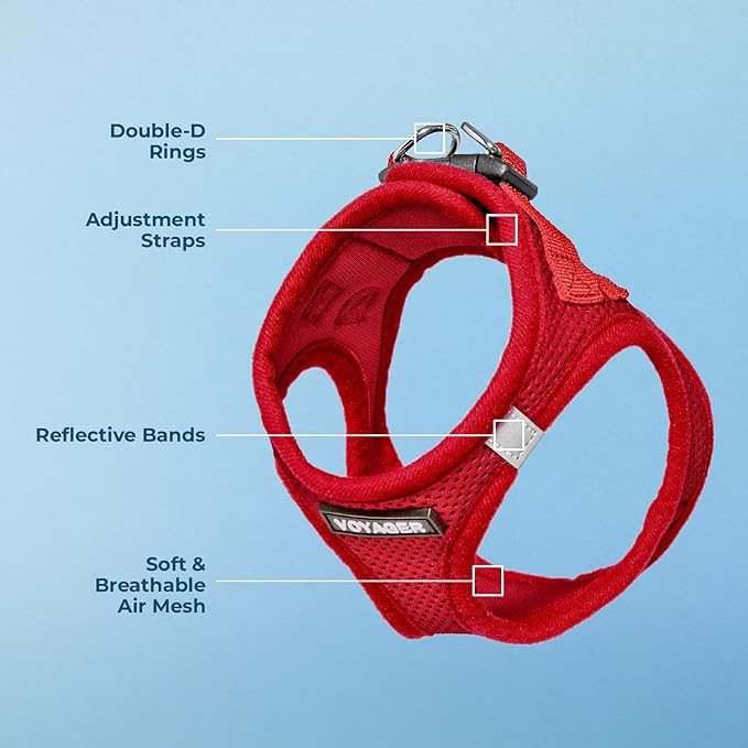 Best Pet Supplies Voyager Step-in Air Harness - All Weather Mesh, Reflective, No Pull Harness for Dogs, Cats - Secure with Hook & Loop Fastener, Buckle, Double D-Rings - Red, XXXS