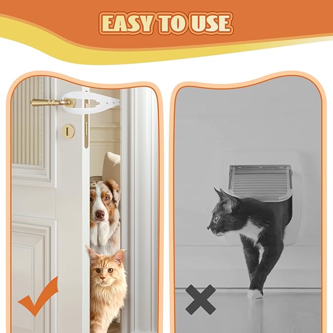 TGIOW Cat Door Latch, 2 Pcs Cat Door Stopper Pet Door Latch to Keep Dog Out of Litter Box and Food, Door Prop for Cat with 5 Adjustable Size Strap 2.5-6" Wide, No Measuring, Easy to Install, White