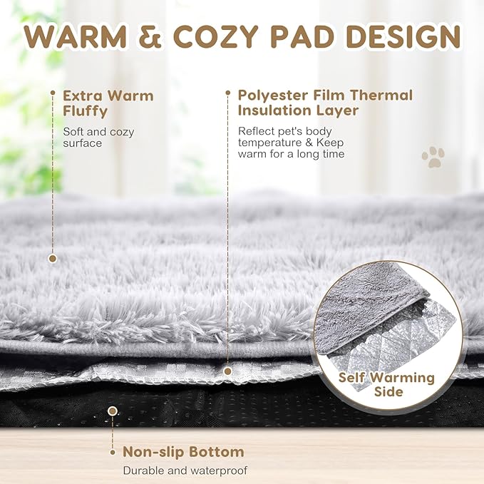 Drydiet 4 Pack Self Warming Cat Pad Self Heating Cat Mat Thick Faux Fur Plush Pet Bed Thermal Washable Dog Mat Anti Slip Bottom for Outdoor Indoor Pets(Grey,18" X 24")