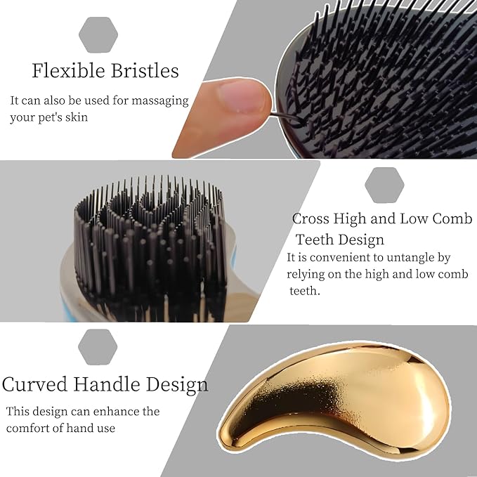 Comma-Shaped Small Dog Brush, Fit for Yorkie, Shih Tzu, Maltese Maltipoo Pomeranian - Gentle Soft Bristles for Effortless Pet Hair Removal, Puppy Essentials (Rose Gold)