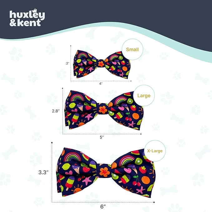 Huxley & Kent Pet Bow Tie for Dogs & Cats - Summer Theme Adjustable Hook & Loop Collar Accessory - Cute & Comfortable for Holidays & Celebrations - Summer Icons, Large