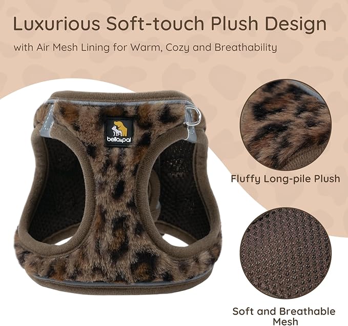 BELLA & PAL Step in Vest Harness for Small and Medium Dogs, No Pull Small Dog Harness with Leash Set, Comfortable Air Mesh Dog Vest Harness with Reflective Strip (Brown Leopard, L)