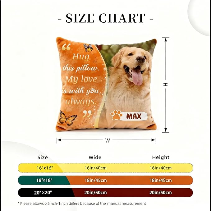 Pet Memorial Throw Pillow | Personalized Custom Pillow, a Warm & Comforting Gift for Remembering Beloved Dogs and Cats (D, 20＂×20＂)