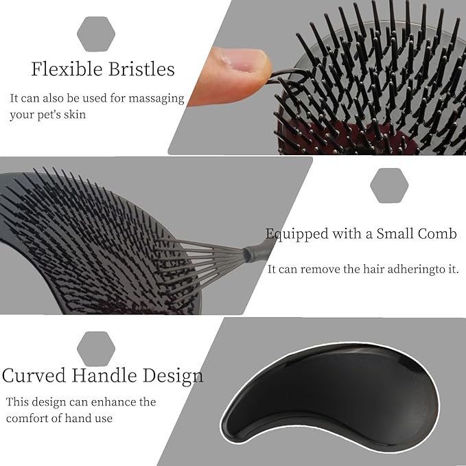 Comma-Shaped Small Dog Brush and Cleaning Comb, Fit for Yorkie, Shih Tzu, Maltese Maltipoo Pomeranian - Gentle Soft Bristles for Effortless Pet Hair Removal, Puppy Essentials (Black)