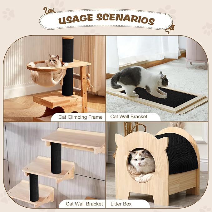 Eunice Cat Scratching Mat, Self-Adhesive Cat Scratch Carpet, Trimmable Replacement Carpet Pad for Tree Wall Cat Scratching Post DIY Couch Protector (Black, 78.7"x15.8")