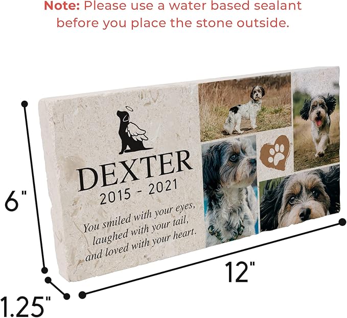 Personalized Pet Memorial with Keepsake Photo on Limestone - Headstones, Garden Stones, and Grave Markers for Dogs - Dog Memorial Stone, Pet Memorial Gifts - 12”x 6”x1.25" (A. Dexter Design)