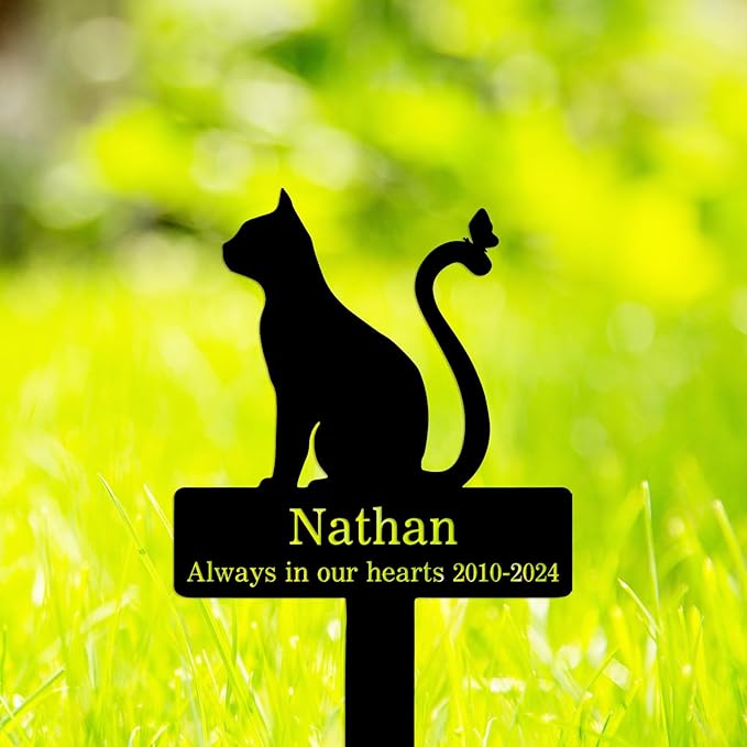 Custom Cat Memorial Grave Marker Stake Sign, Personalized Pet Cat Memorial Plaque Grave Marker, Outdoor Cat Garden Decor Remembrance Stake, Customized Cat Name Tombstone Metal Stake