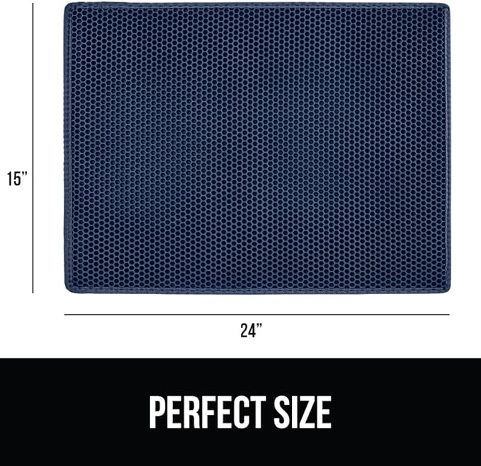 GORILLA GRIP Honeycomb Cat Litter Box Mat, Two Layer Trapping Waste Mats, Soft On Paws, Litter Box Supplies and Essentials for Indoor Cats, Traps Excess, Water Resistant for Floors, 24x15 Navy