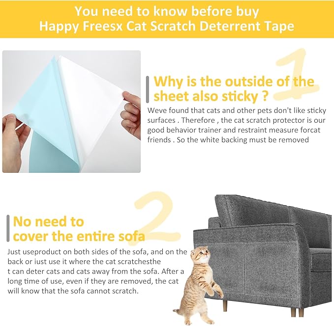 XMZCYMyo Anti Cat Scratch Furniture Protectors, 11PCS Cat Scratch Deterrent Tape, Couch Corner Protectors for Cats, Double Sided Sofa Anti Scratching Sticky Tape