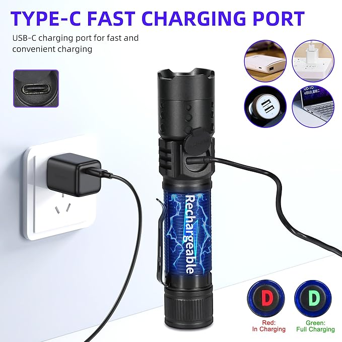 DARKDAWN UV Flashlight 365nm Blacklight ，Mini USB-C Rechargeable LED with Black Mirror, Woods Lamp Powerful Fluorescent Portable Detector for Pet Urine Stains, Anti-counterfeiting Identification