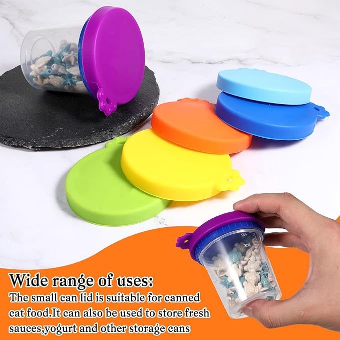 EupHHonycs 6 Pcs Cat Food Can Lids Silicone Small Pet Can Covers Dishwasher Safe for 3 oz Cat Wet Food Cans or Canned Good