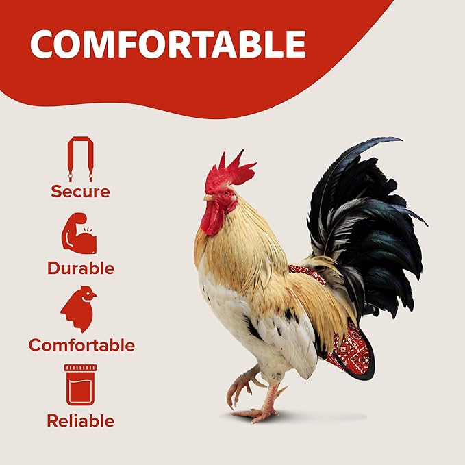 Hen Holster Premium Starter Kit - Bird Diaper, Wrap Around for Hens, Roosters, Ducks - Leak-Proof, Comfortable Bird Harness with Sewn-in Liner, Secure Hook & Loop Closure - S/M, Red Bandana