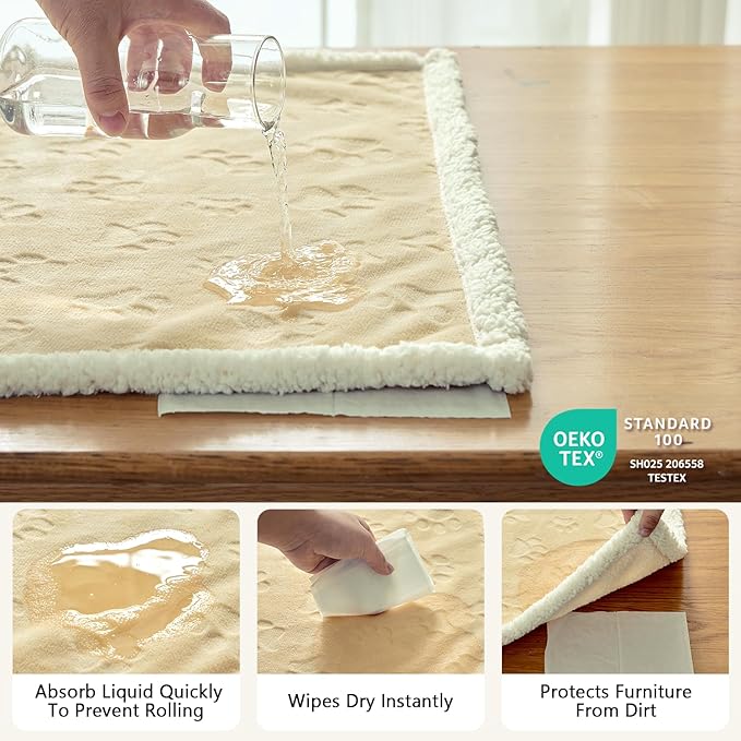 Qeils Pet Blankets for Cats - Waterproof Cat Blanket Washable - Sherpa Fleece Puppy Blanket, Soft Plush Reversible Throw Protector for Bed Couch Car Sofa, 25"X30", Khaki