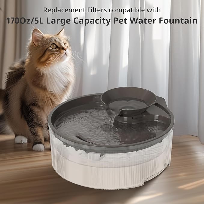 6 Pack Dog Water Fountain Filters for 170oz/5L Pet Water Dispenser Fountain Filters, Multiple Filtration Dog Water Filter Replacement(6 Filters+ 6 Sponges)