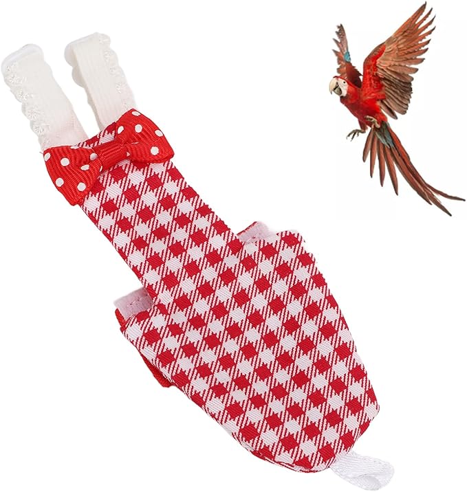 Bird Diaper Red Cotton Adjustable Parrots Pilot Suit for Macaw Budgies Safe Soft Comfortable for Parakeet 1x Bird Diaper (S Red Plaid)