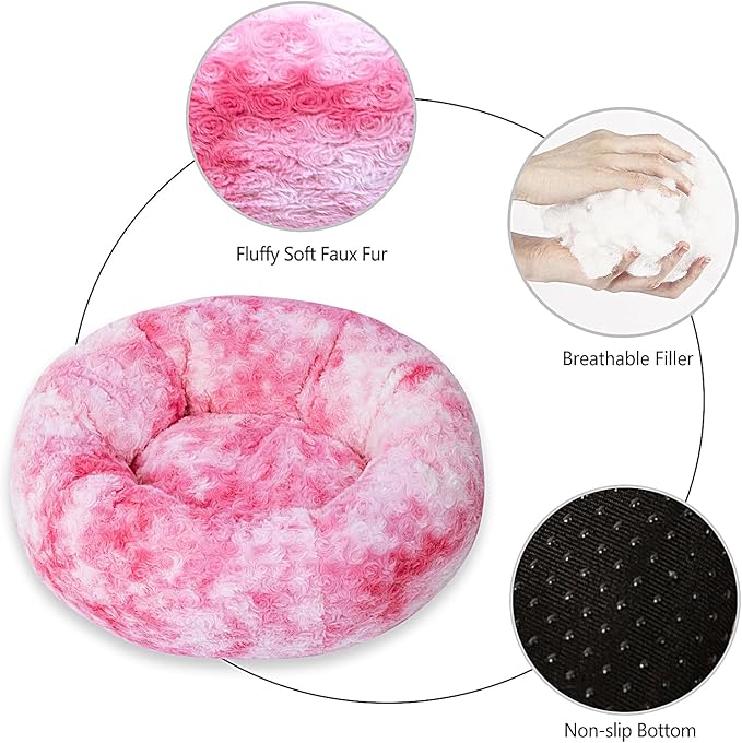 Calming Dog Bed for Medium Dogs Cats, Puppy 31'' Round Anti-Anxiety Warm Fluffy Plush Faux Fur Bed, Soft Anti-Slip Donut Washable, Cozy Medium Puppy Bed, Fits up to 50 lbs Pets
