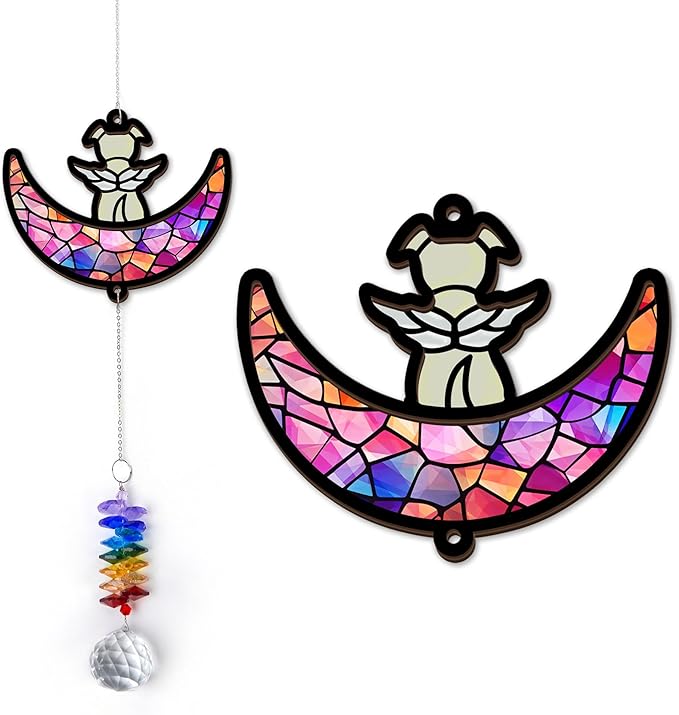 Pet Memorial Suncatcher - Dog & Rainbow Moon - Pets Loss Gift - Heartfelt Dog Suncatcher - Sympathy Paw Print Gifts - Remembrance Keepsake - Mother's Day for Dog Mom Dad