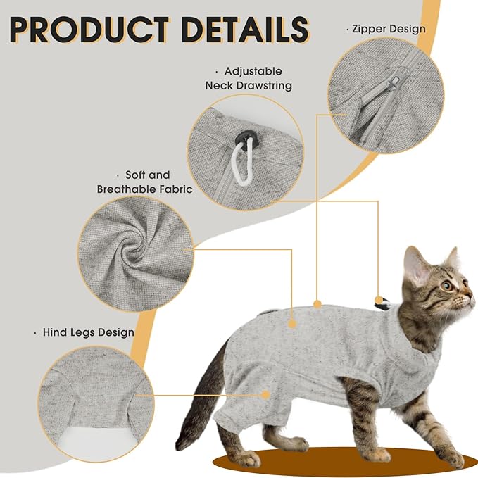 Cat Recovery Suit with Hind Legs, Breathable Onesie After Surgery Female for Abdominal Wounds or Skin Diseases, Anti-Licking Full Body Pet Surgical Pajamas, E-Collar Alternative Wear