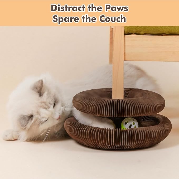 Kitty Kurlz Cat Scratching Toys for Indoor Cats - Magic Organ Interactive Cardboard Scratcher with 2 Bell Balls