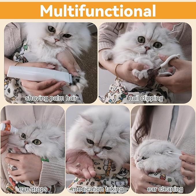 Cat Grooming Wrap, 27inch Self-Adherent Soft Cat Blanket to Wrap, Fabric Burrito Wrap for Nail Clipping, Anti-Scratch, Anti-Escape,Multifunctional Swaddle Wrap Pet Tool (Cute Prints)