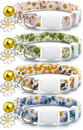 LAFAYI 4 Pack Cotton Breakaway Cat Collar with Bell & Flowers Pendant,Cute Pet Kitten Collar for Girl Boy Cats,Pet Supplies,Stuff,Accessories,Gifts