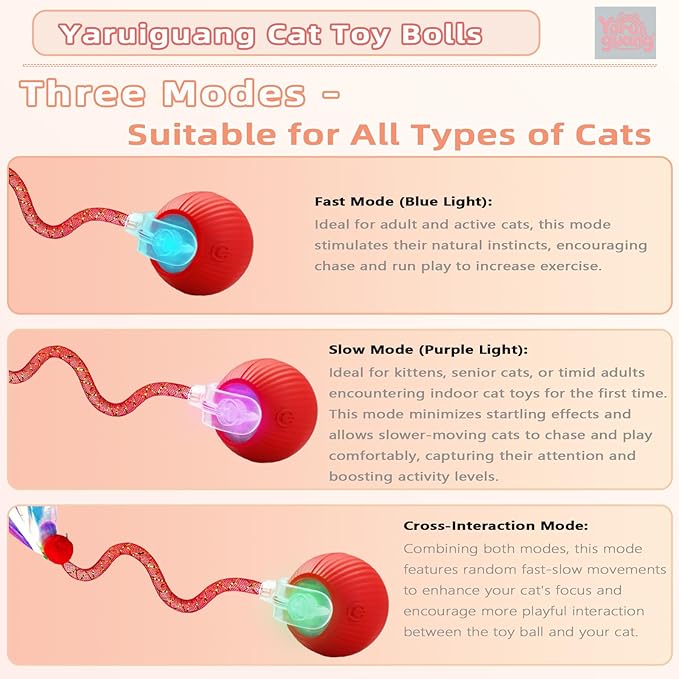 New Upgraded Cat Ball Toy - Speedy Tail 2.0 Cat Toy, Interactive Cat Toy Ball, Stimulating Toys and Juguetes para Gatos, Cat Toys for Bored Indoor (Red)