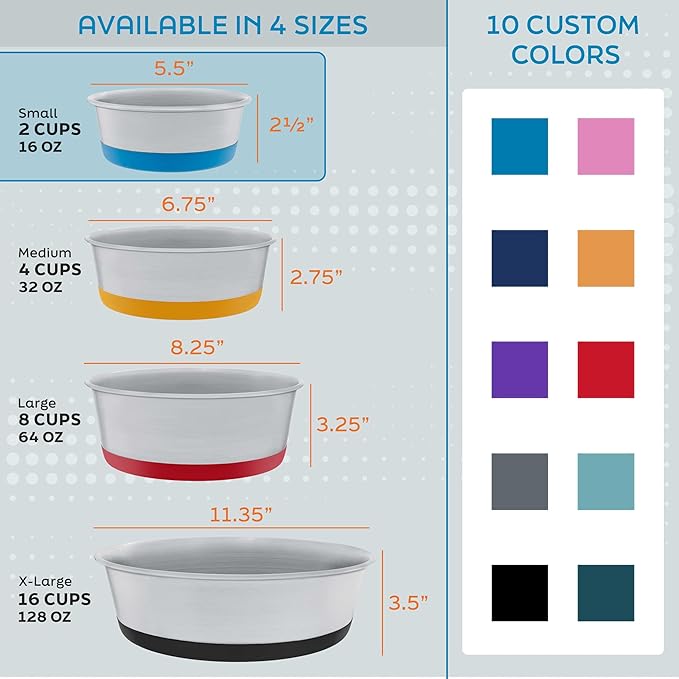 Master Pet Supply Stainless Steel Dog Bowls Set of 2 with Extra Thick Silicone Base - 2 Cup (16 oz) Graphite, Non-Slip, Dishwasher Safe Metal Bowls, Pet Dog Food Bowl for Dogs, Cats, Anti Rust
