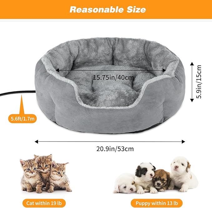 FHTONGE Washable Heated Cat Bed with Timer Temp Adjustment, Self Warming Cat Donut Bed with Overheat Protection, Snuggle Round Pet Nest with Electric Heating Pad, Thermal Cozy Cuddler for Kitten Puppy